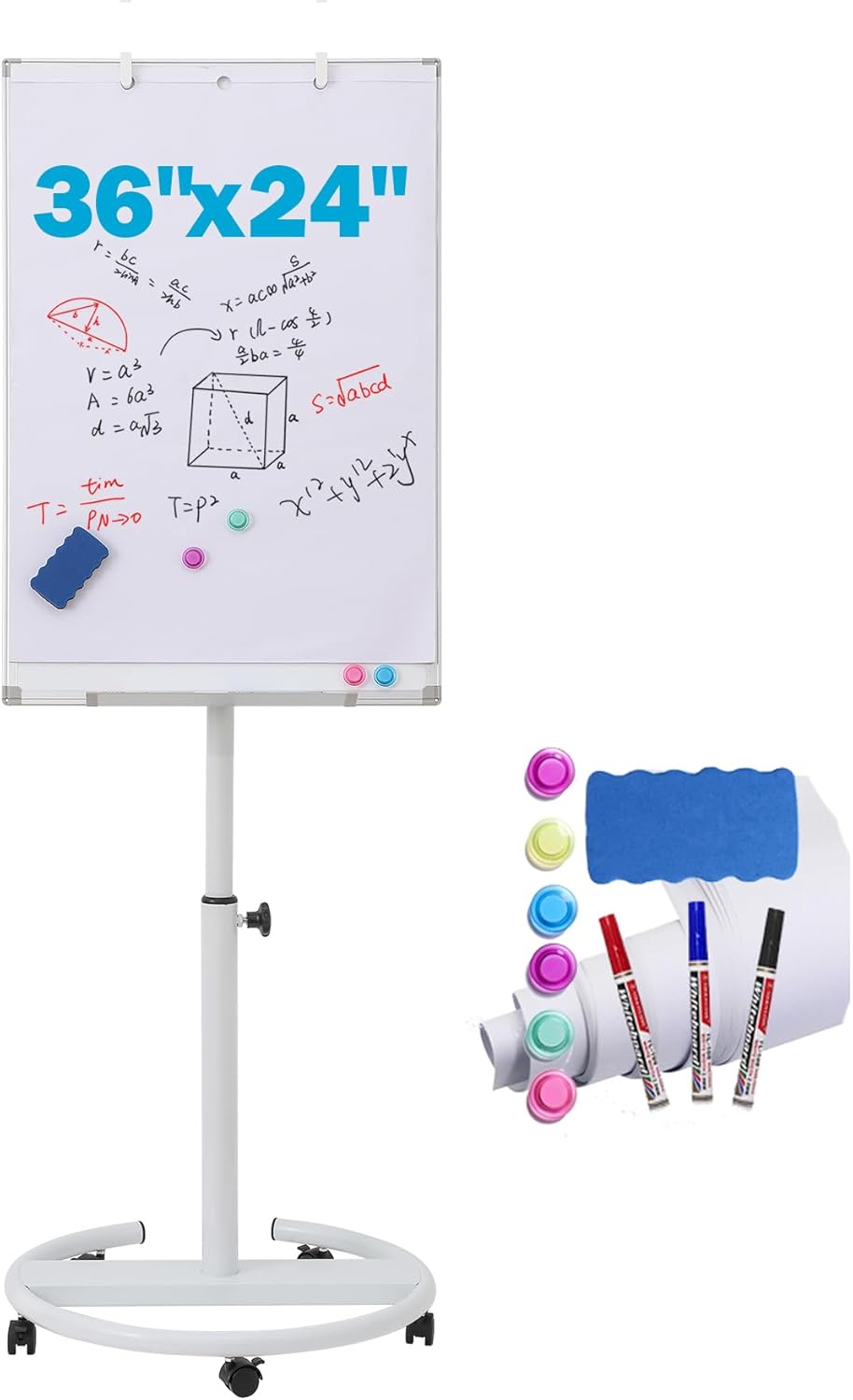 Magnetic Mobile Whiteboard with Height Adjustable Rolling Stand