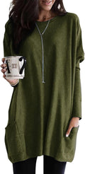Womens Long Sleeve Pullover Tunic Top Dress - Cozy Casual Layering