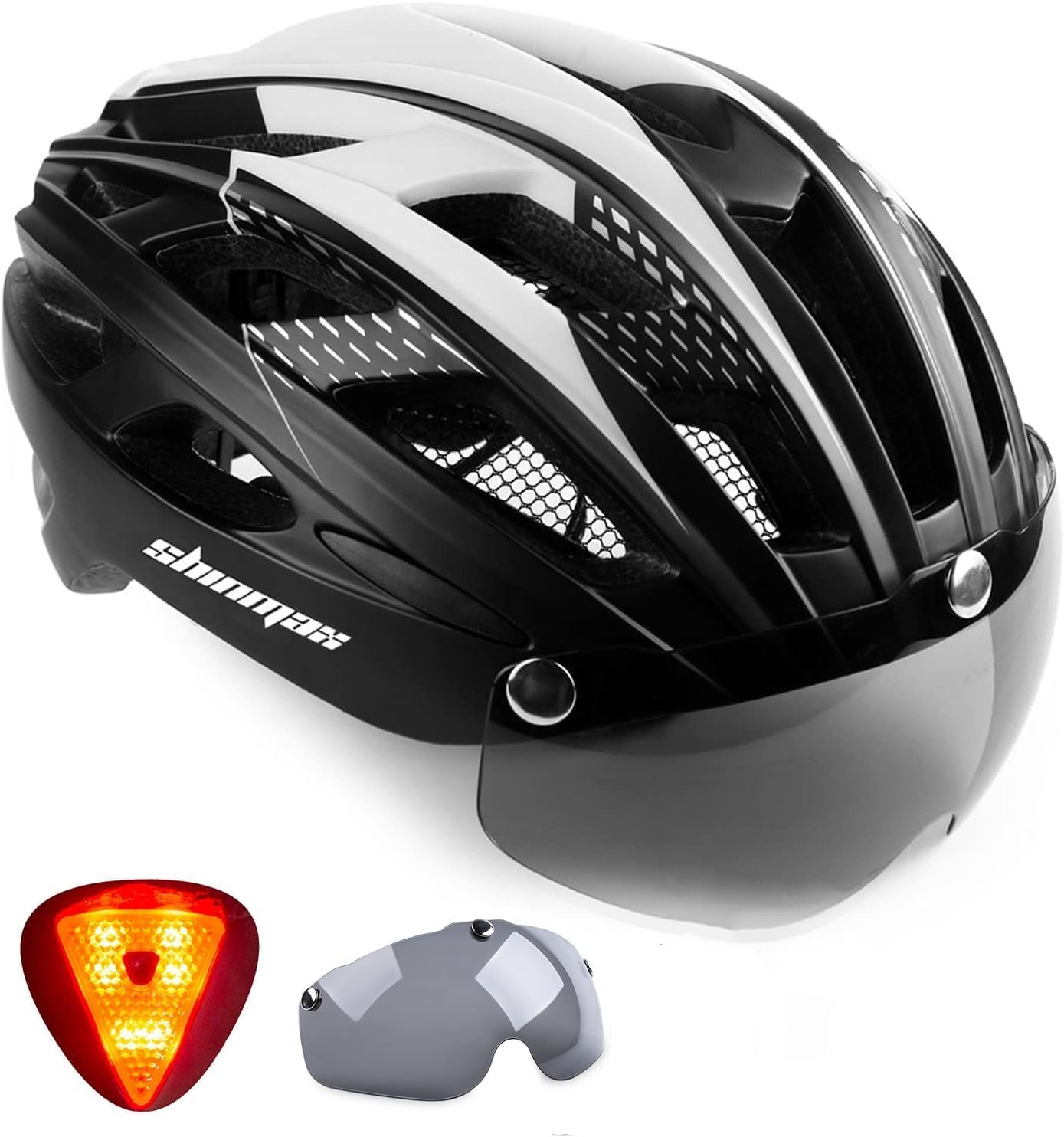 Shinmax Bike Helmet with Magnetic Goggles and LED Light Safety
