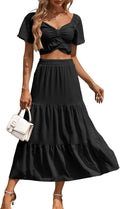DRESSTELLS Women's 2 Piece Skirt Set - Flowy Floral Summer Two-Piece