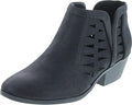 Womens Perforated Cut Out Stacked Block Heel Ankle Booties - 3in Heel
