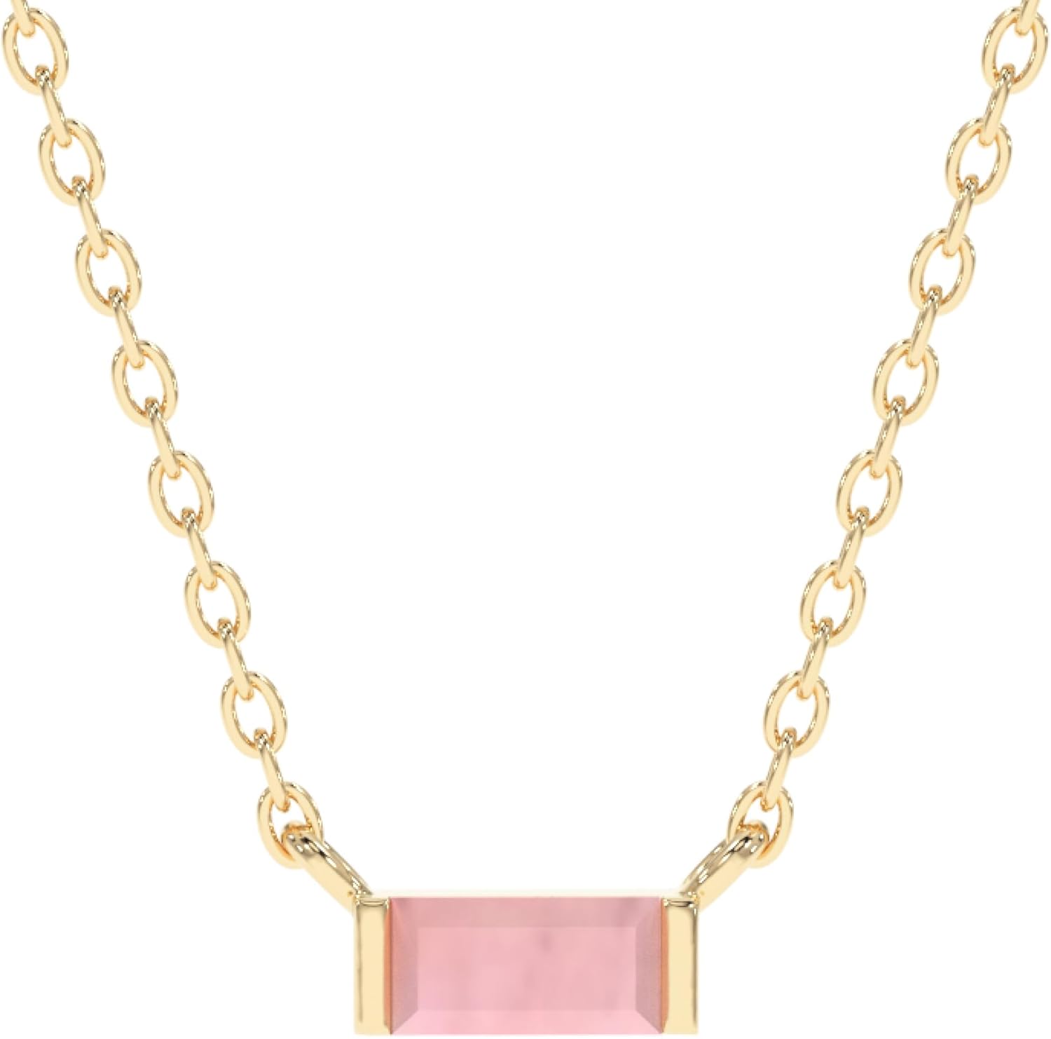 18k Gold Minimalist Rectangle Crystal Birthstone Pendant Necklace