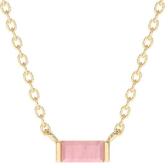 18k Gold Minimalist Rectangle Crystal Birthstone Pendant Necklace