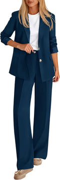 Womens Two-Piece Business Casual Blazer and Wide Leg Pants Set