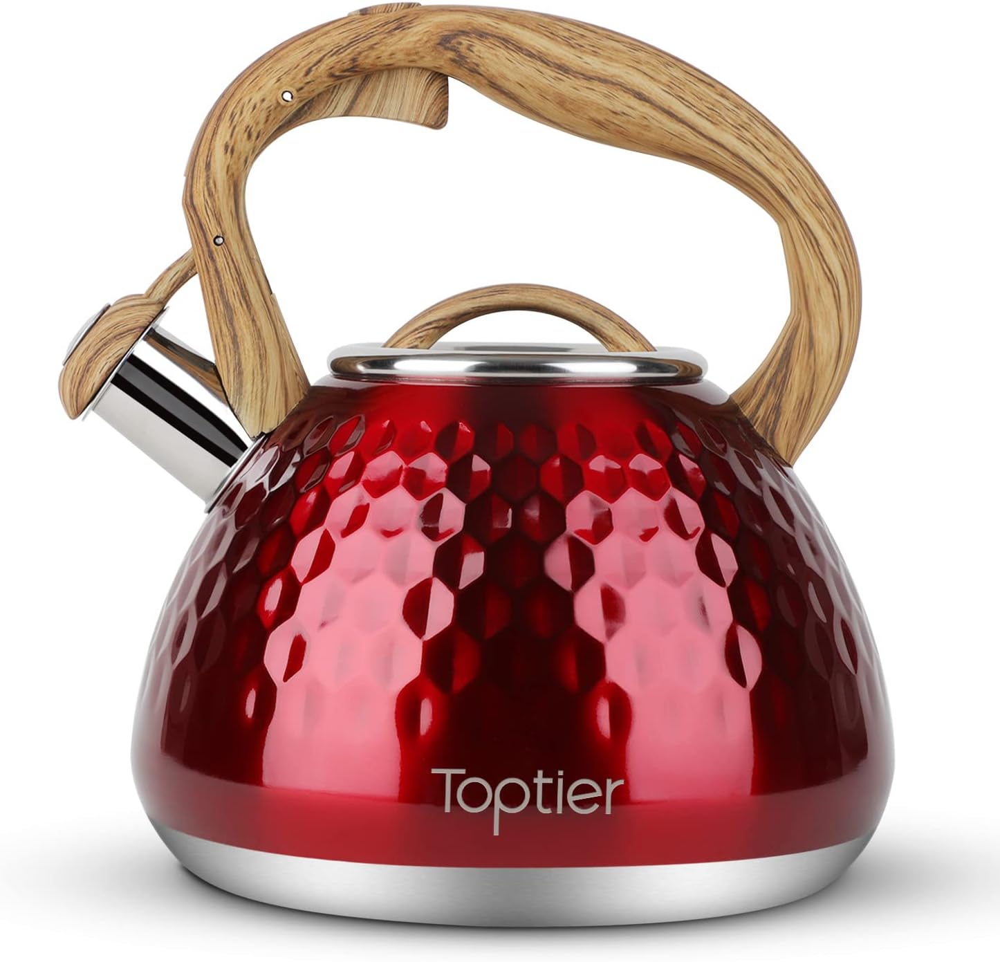 Toptier Whistling Tea Kettle with Wood Pattern Handle, 2.7-Quart