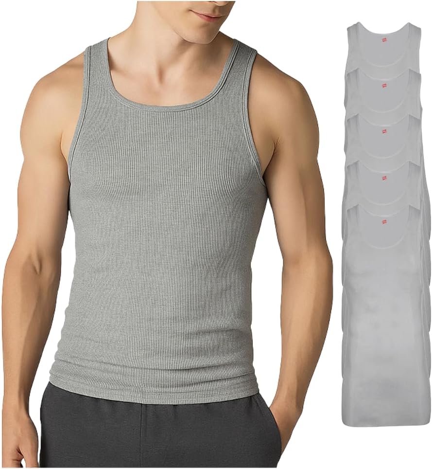 Hanes Mens Tall Cotton Ribbed Tank Undershirts for Comfort