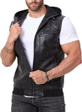 Men's Vintage Faux Leather Vest Jacket with Hood - Classic Hipster