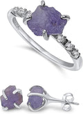 Raw Stone Stud Earrings and Dainty Ring Jewelry Set (Style 53RG)