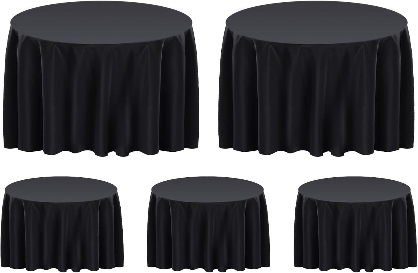 132 Inch Round Tablecloths - 5 Pack Black Table Covers for Events