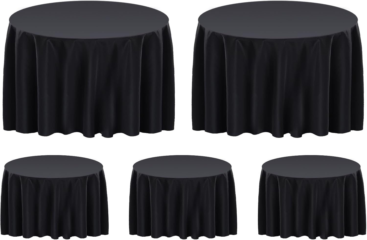 132 Inch Round Tablecloths - 5 Pack Black Table Covers for Events