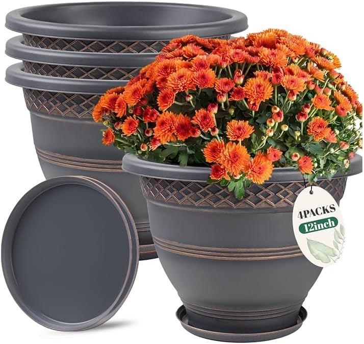12 Inch Large Plant Pots for Indoor & Outdoor with Drainage