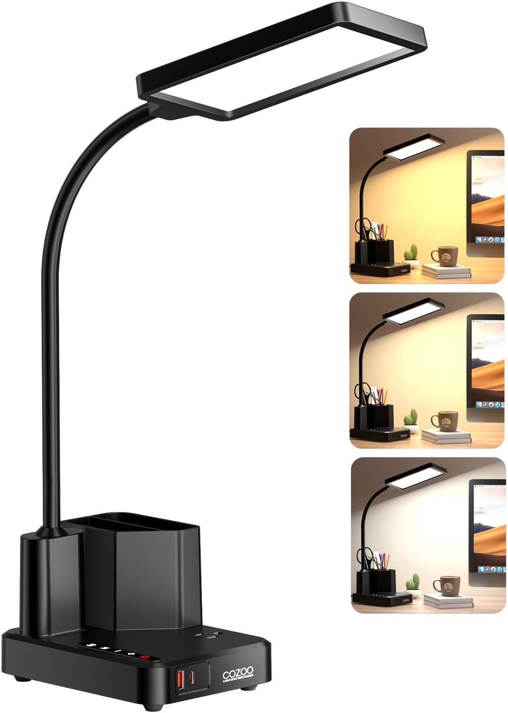 COZOO LED Desk Lamp with USB Charging Port and Organizer