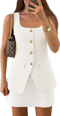 ZESICA Women's 2025 Sleeveless Square Neck Suit Vest - Tailored Fit