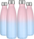 17oz Stainless Steel Water Bottles 4-Pack - Vacuum Insulated and Sweat