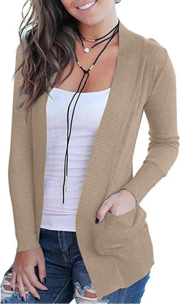VOIANLIMO Women's Open Front Casual Long Sleeve Cardigan Sweater