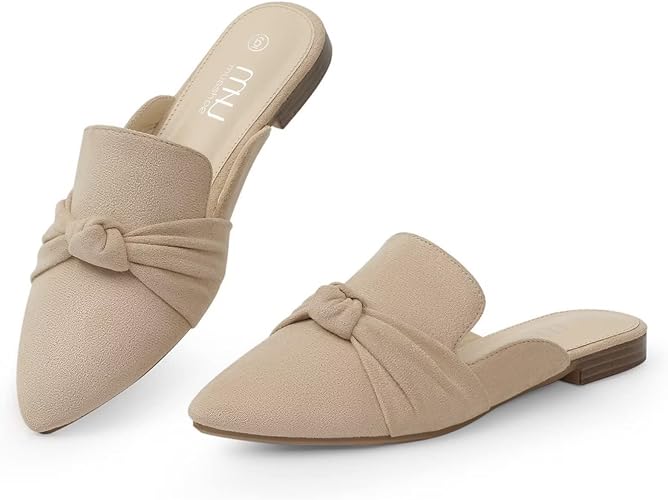MUSSHOE Mules for Women Flats - Comfortable Pointed Toe Slip-ons