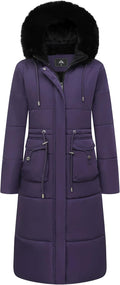 Women's Long Waterproof Puffer Maxi Coat - Removable Faux Fur Hood