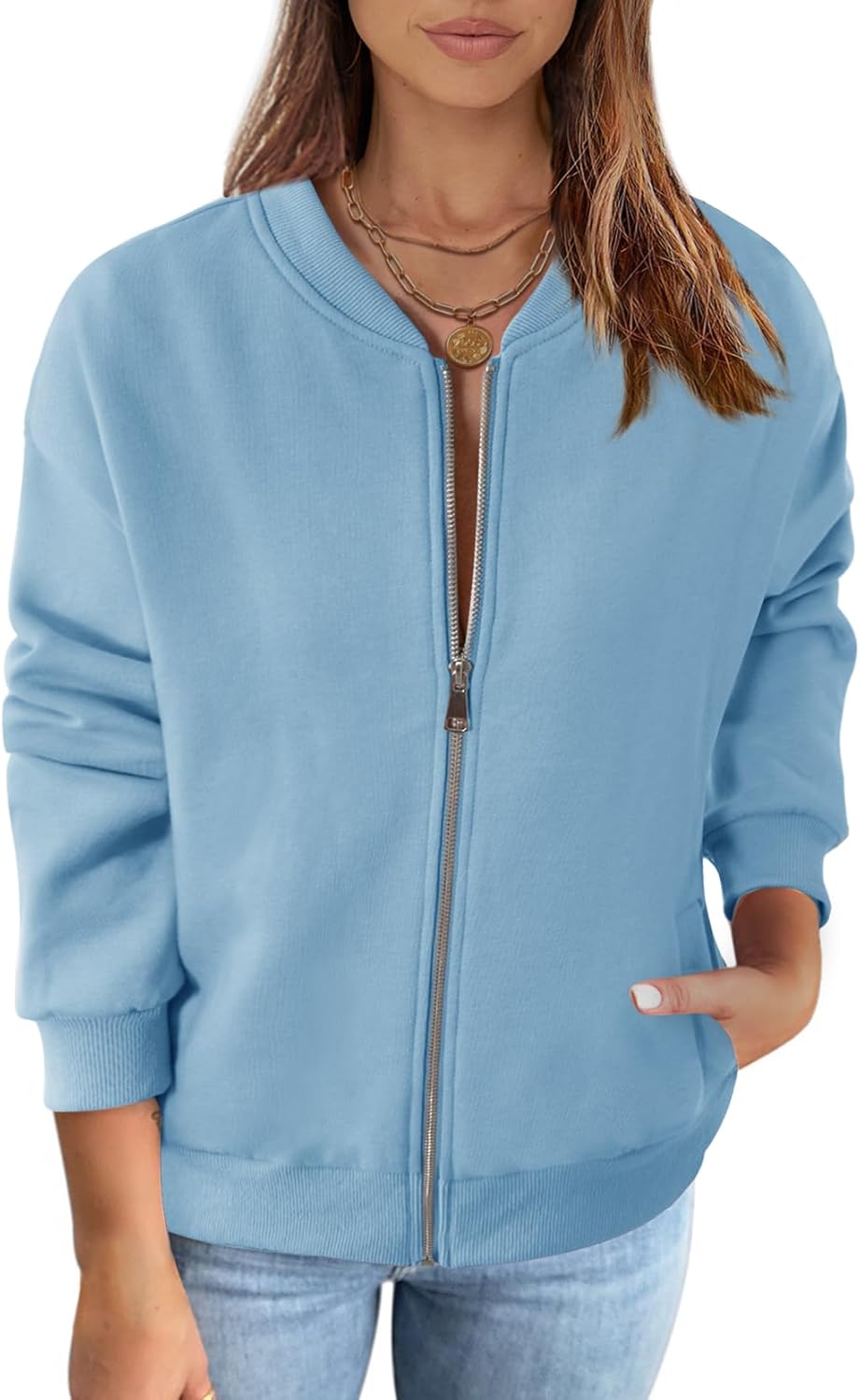 MEROKEETY Womens Long Sleeve Zip Up Sweatshirts for Casual Wear