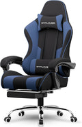 Fabric Gaming Chair with Footrest and Lumbar Support - Blue