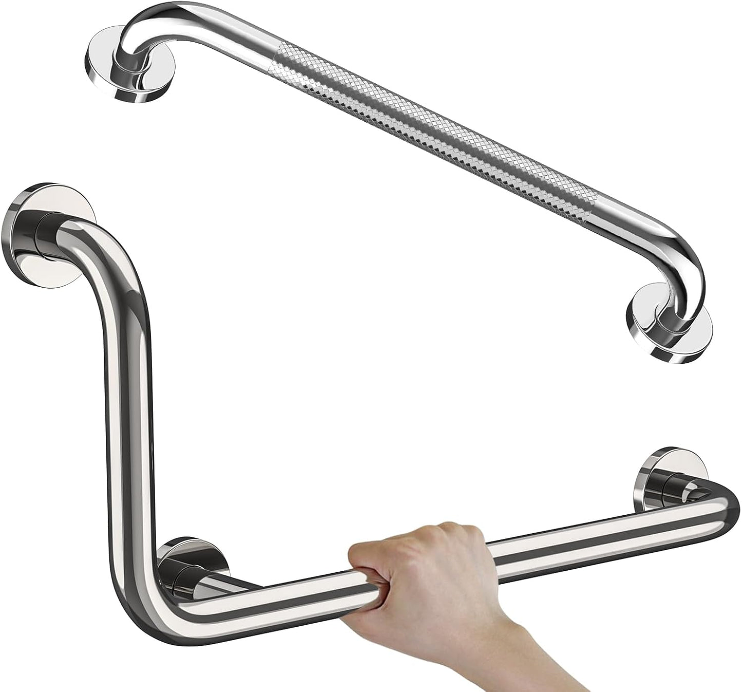 Polished Chrome L-Shaped Grab Bar 12x24 Inch for Safety