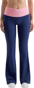 Cotton Flared Leggings Fold Over Bootcut Yoga Pants - Flattering Fit