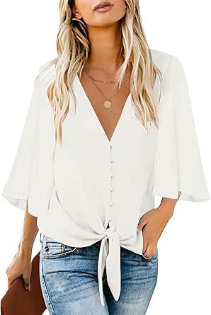 Luvamia Women's Casual V Neck Tops with 3/4 Sleeve Design