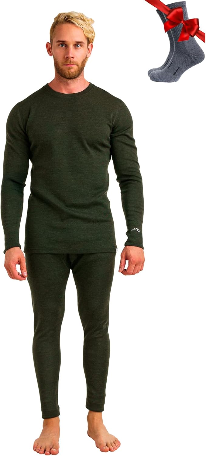 Merino Wool Base Layer Mens Set - Heavyweight Thermal Underwear