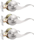 Passage Door Levers Brushed Nickel 3 Pack - Keyless Wave Handles