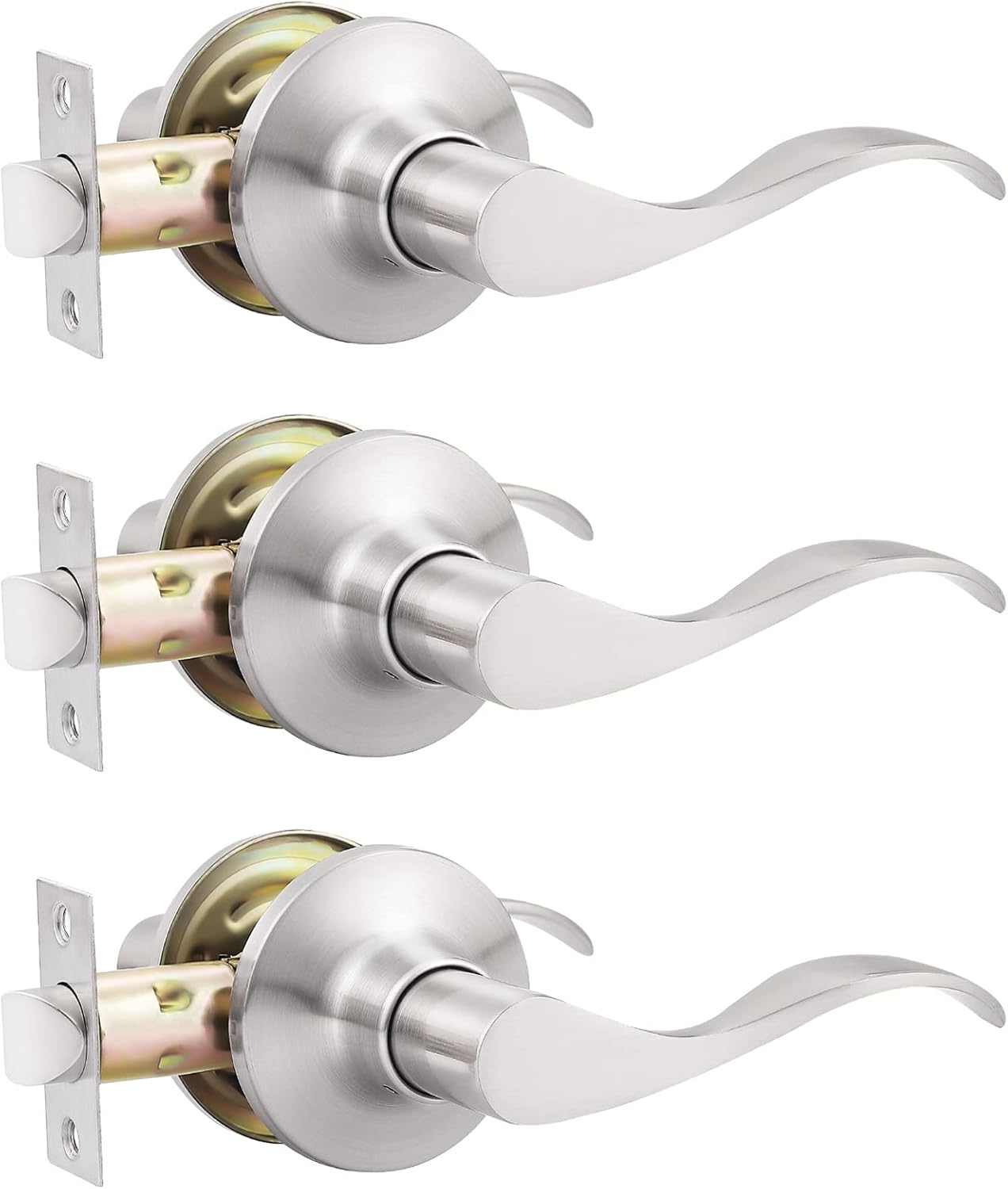 GOBEKOR 3 Pack Brushed Nickel Passage Door Levers for Closets