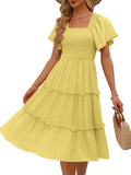 LILLUSORY Women's Summer Flutter Sleeve Smocked Midi Dress