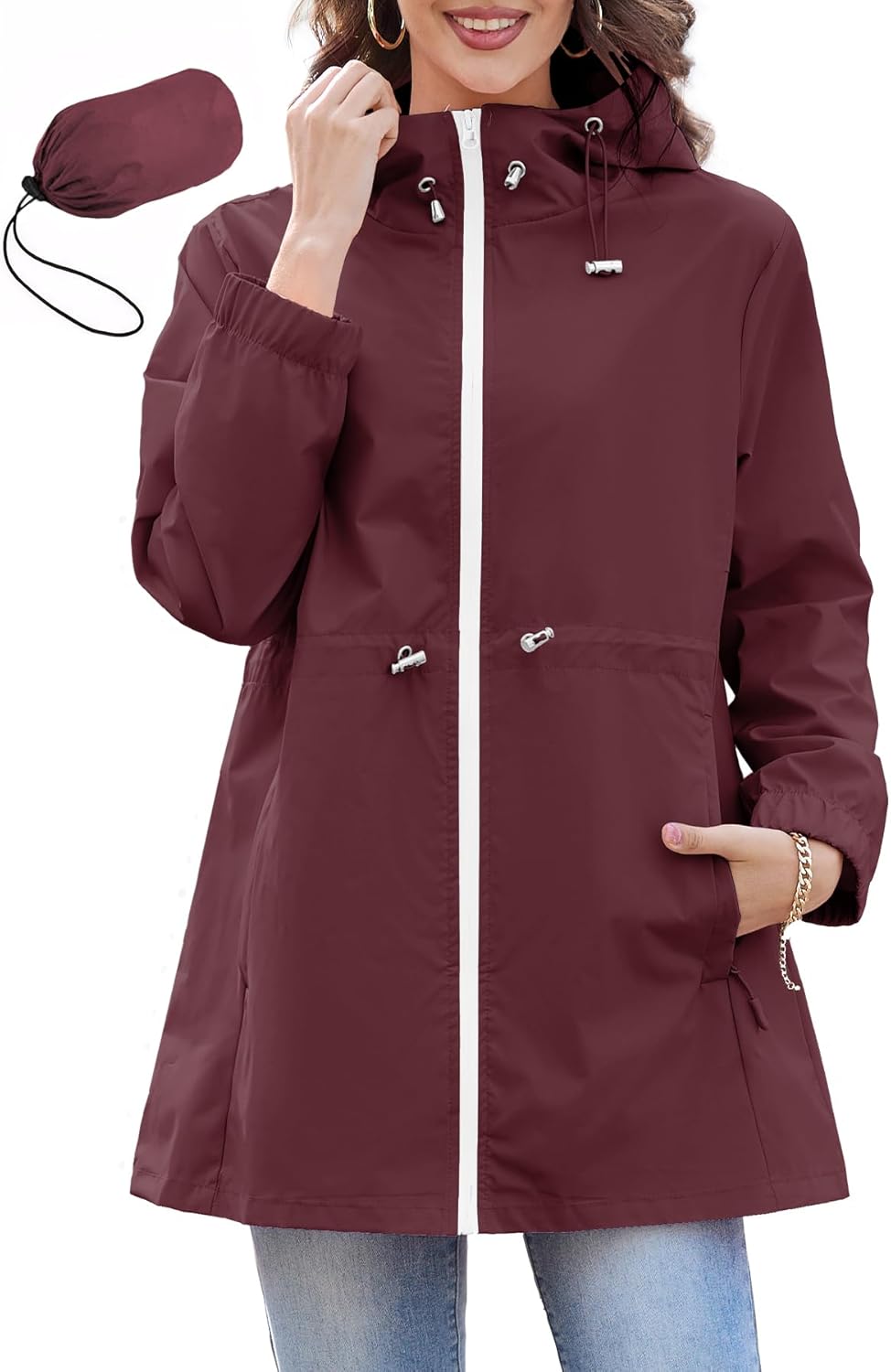 Packable Rain Jacket for Women - Lightweight Waterproof Windbreaker