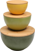 Salad Bowl Set of 3 with Bamboo Lids - Eco Friendly Nesting Bowls
