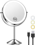 Lighted Makeup Mirror 8in with 10X/1X Magnification - Rechargeable