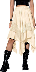 Verdusa Women's Renaissance Flowy Fairy Skirt - Lace High Low Midi