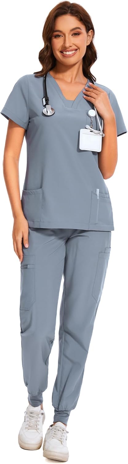 COZYFIT Scrubs for Women - V-Neck Top & Cargo Pants Set