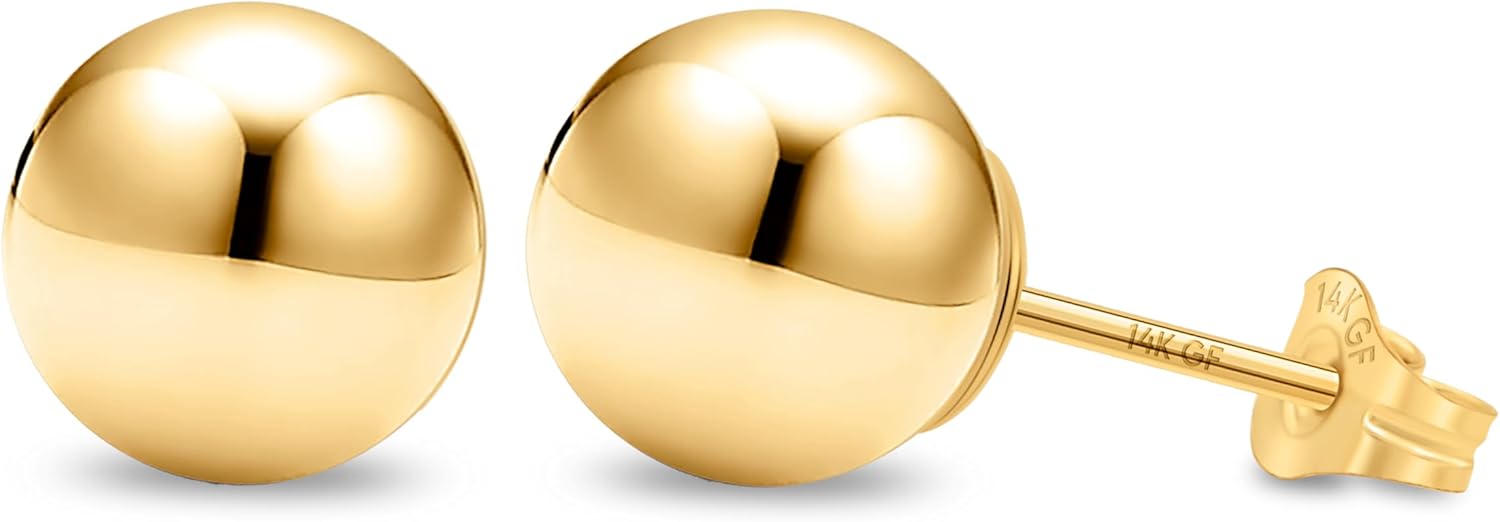 14K Gold Filled Ball Stud Earrings for Women - Elegant Shine