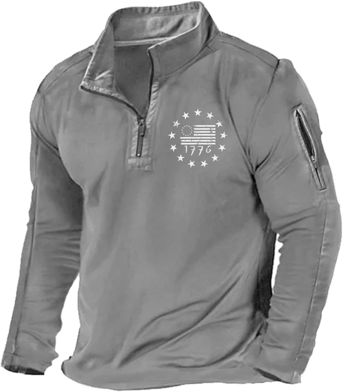 H HYFOL Men's USA Flag Graphic Pocket Pullover Sweatshirt