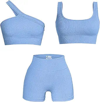 Workout Sets for Women 2 Piece Seamless One Shoulder Bra & Shorts