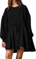 Dokuritu Sweatshirt Dress Women Crew Neck Flowy Oversized Mini Dress