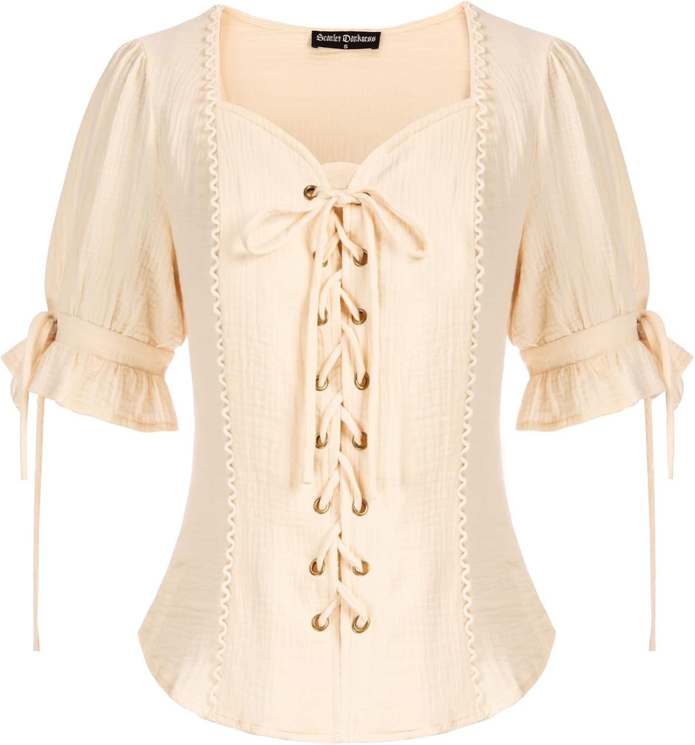 Renaissance Shirts for Women Summer Plus Size Lace-up Tops