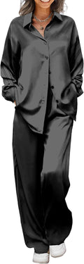Ekouaer Satin Silky Pajama Set 2 Piece - Soft Button-Down Sleepwear