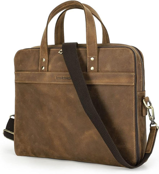 Contacts Leather Messenger Bag for Men - Vintage Laptop Briefcase