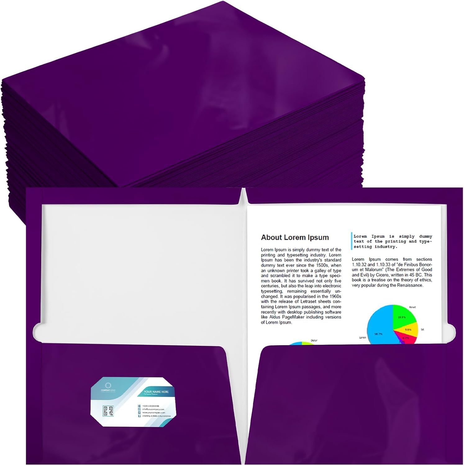 100 Pack Purple Pocket Folders for School and Office Use