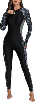 Womens Full Body Zip Front Rash Guard One Piece Swimsuit - UPF50 Shoes