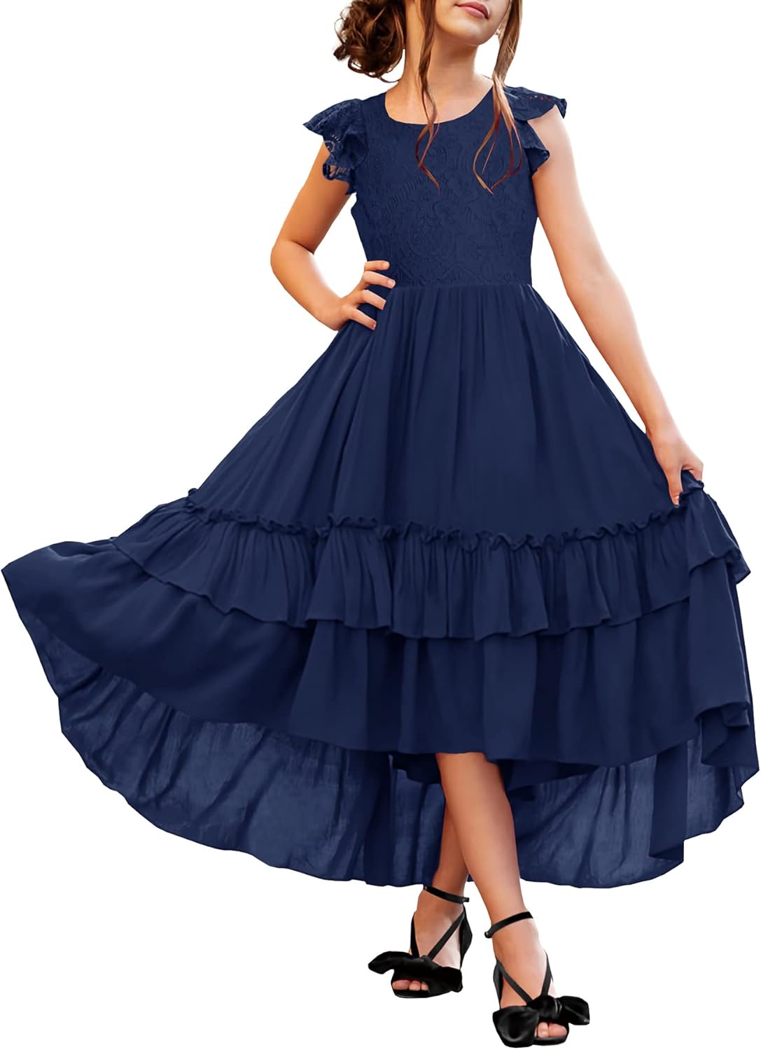 HOSIKA Girls Lace Boho Flower Girl Dress for Weddings and Parties