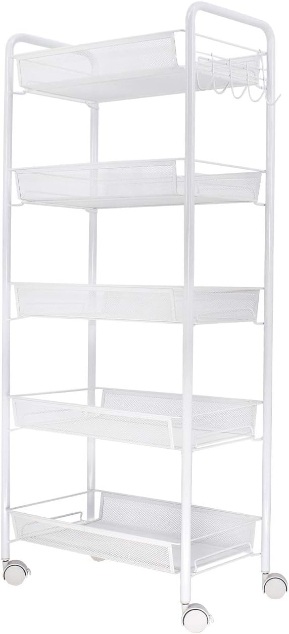 5-Tier Rolling Utility Storage Rack Cart for Multi-Purpose Use