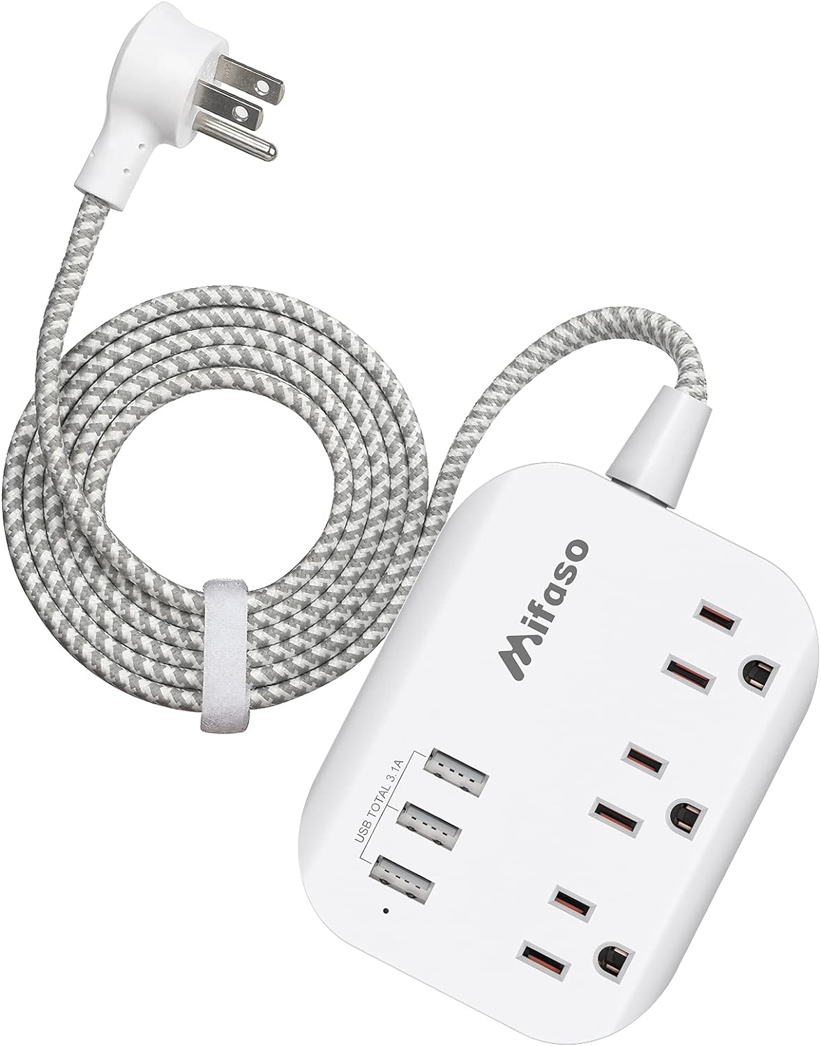 Compact USB Power Strip for Travelers - 3 Outlets, 3 USB Ports, 5ft Cord