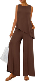 Two Piece Summer Lounge Set Asymmetrical Tank and Wide Leg Pants