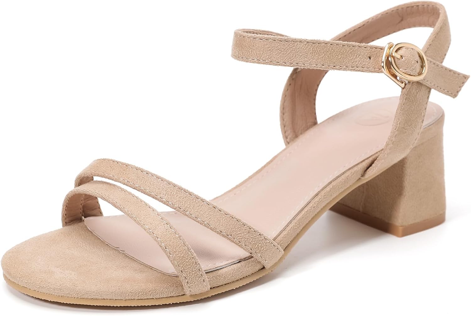DADAWEN Women's Open Toe Ankle Strap Low Block Heels Sandals