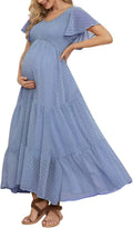 Swiss Dot Smocked Maternity Dress - Flowy Boho Maxi for Photos